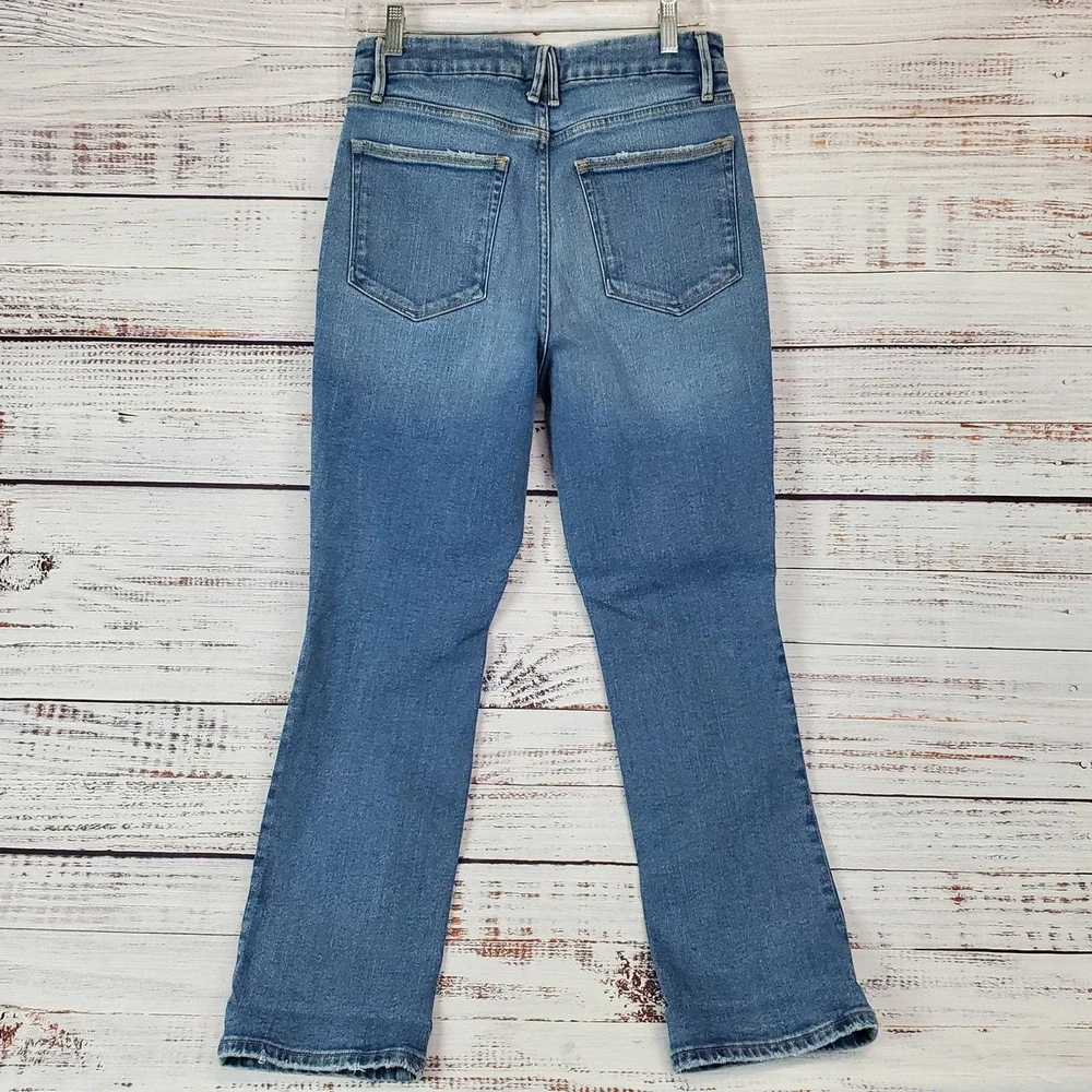 Good American High Rise Ripped Knee Jeans Straight Leg Gorpcore Grunge 6 (28)